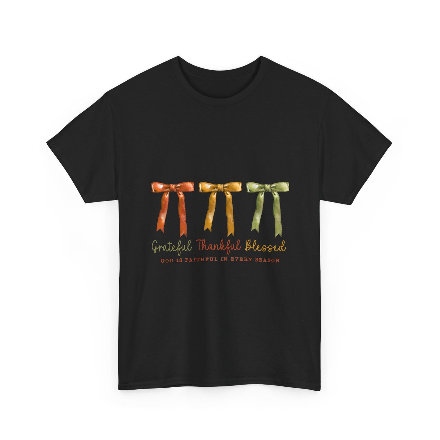 Grateful Thankful Blessed Tee — Watercolor Ribbon Fall Graphic T-Shirt