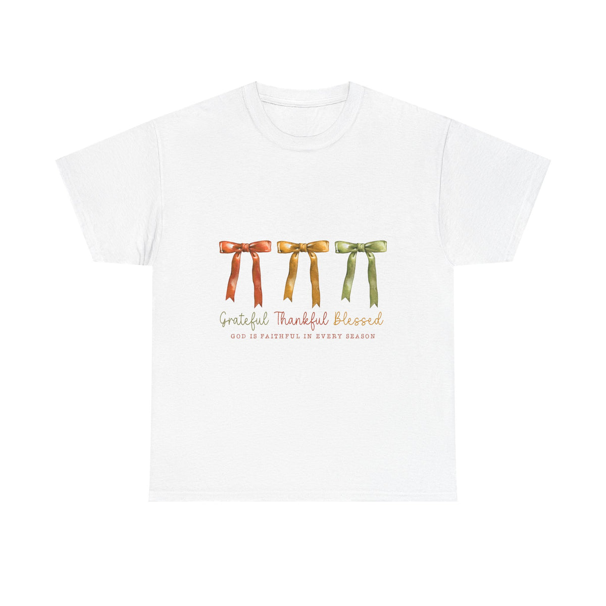 Grateful Thankful Blessed Tee — Watercolor Ribbon Fall Graphic T-Shirt