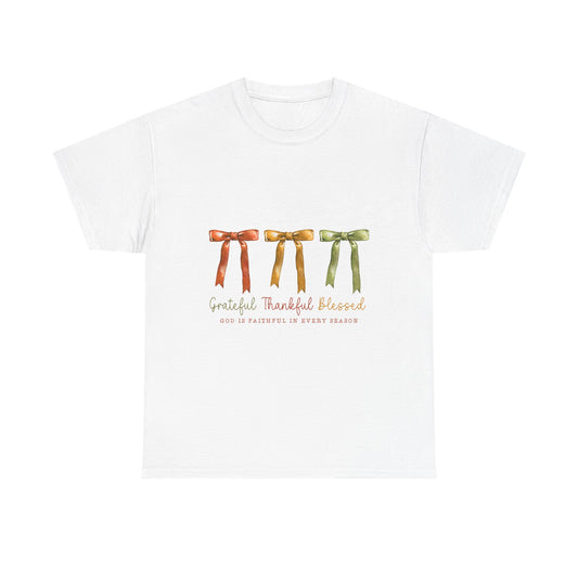 Grateful Thankful Blessed Tee — Watercolor Ribbon Fall Graphic T-Shirt