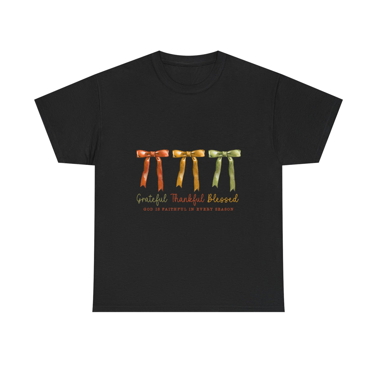 Grateful Thankful Blessed Tee — Watercolor Ribbon Fall Graphic T-Shirt